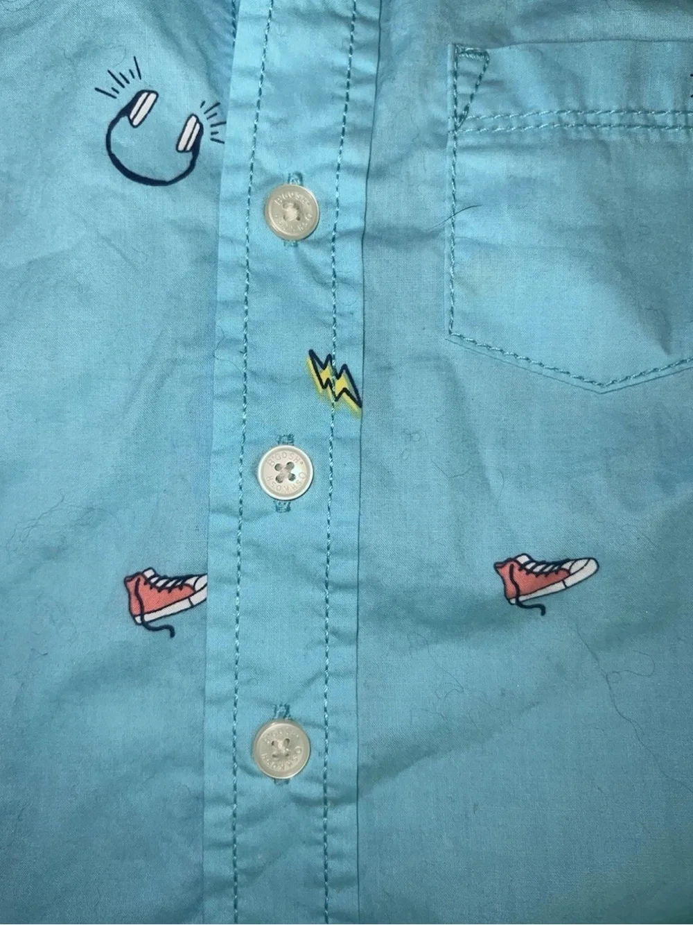 OshKosh B'gosh NWT Boys Short Sleeve Doodle Button Front Shirt 2T Blue